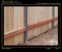 DOG EARED CEDAR WOOD FENCE WITH STEEL POST MASTER POSTS